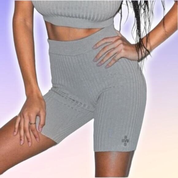 OVO October's Very Own Womens Ribbed Knit Biker Shorts Sz Large Gray - Picture 1 of 6
